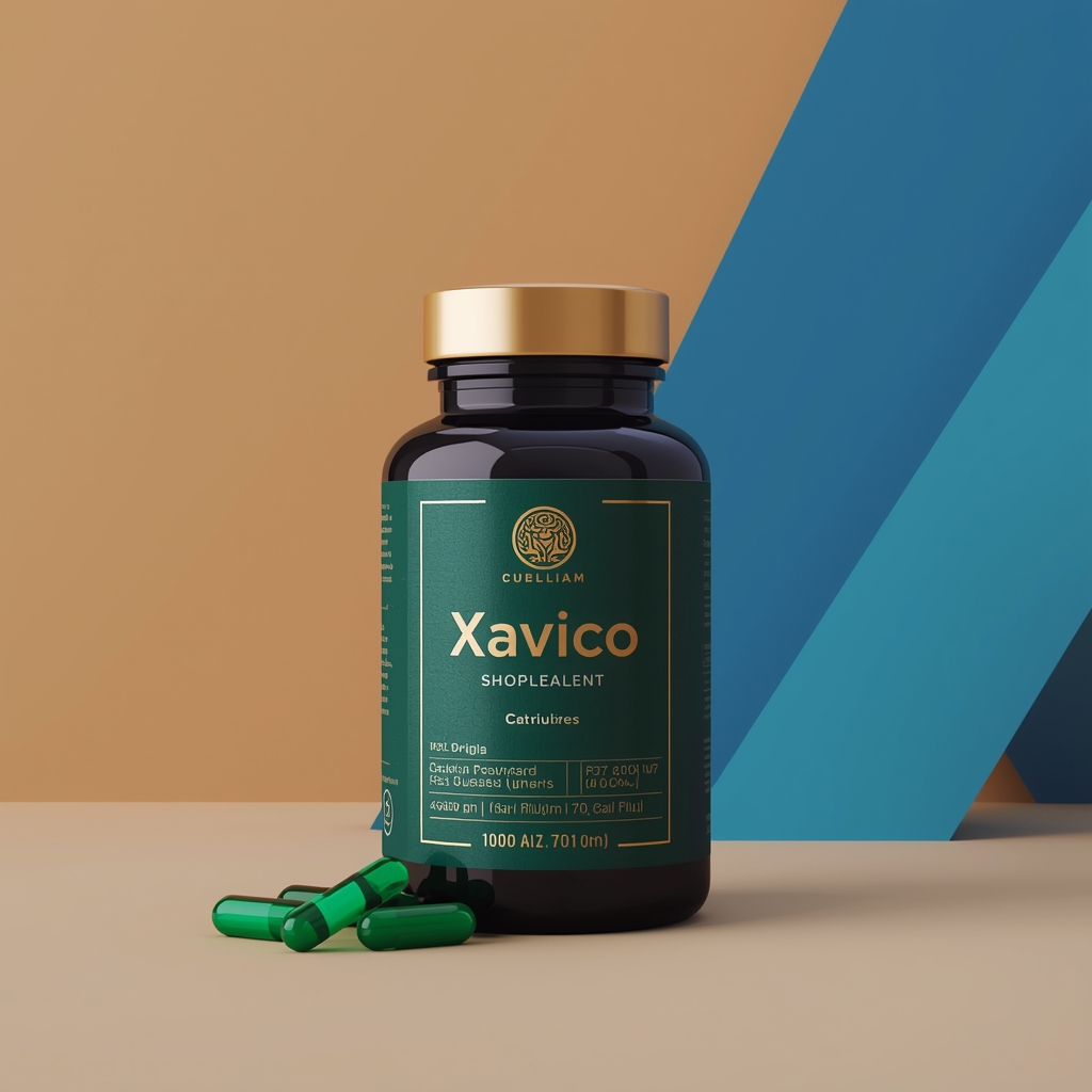 Xavico lineup graphic showing bottle silhouette on sapphire and crimson gradient field